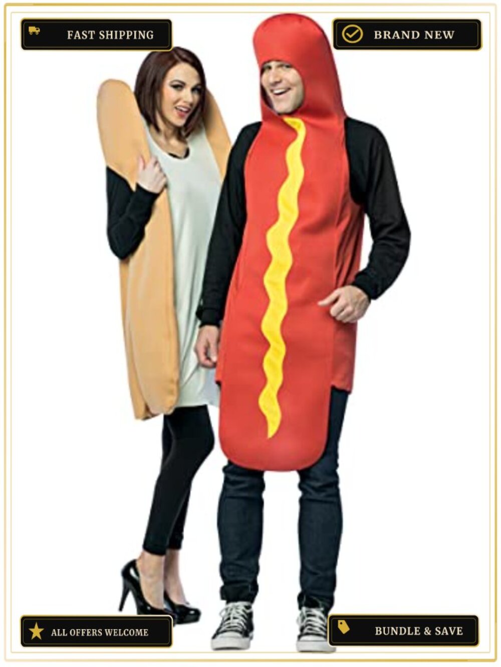 Adult Hot Dog and Bun Couple Costume One Size Fits Most Halloween